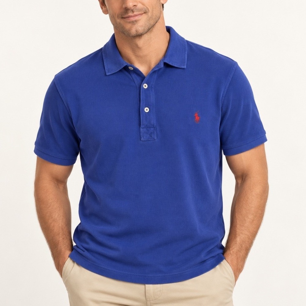 Polo Ralph Lauren Blue Featherweight Mesh 3 Button Polo Shirt Men's XL Red Pony